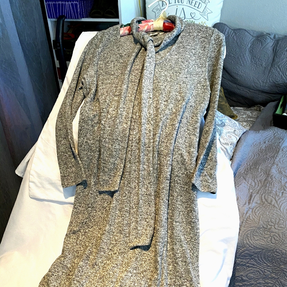 Mid length knit dress with attached scarf